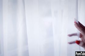 Sexy lesbians having fun on the couch after talking