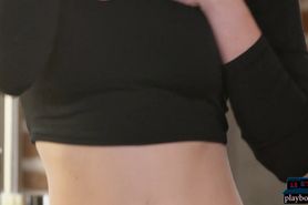 Big natural boobs teen babe Skye Blue strips naked