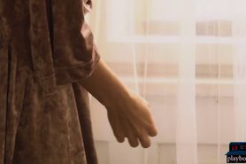 Perfect blonde MILF model Cara Mell stripping naked