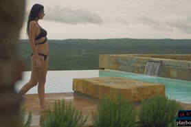 Gorgeous brunette teen strips off bikini for Playboy