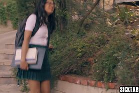 Shy petite babe experienced hardcore sex with friend