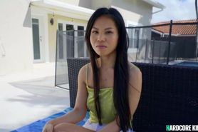 Asian teen is fucked beside pool