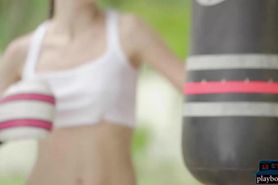 Petite Russian model with a sexy ass gets naked after b