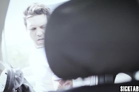 Petite teen fucks stepbro and older guy after blowjob