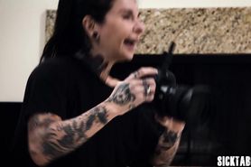 Sexy black teen fucked by a couple after photo session