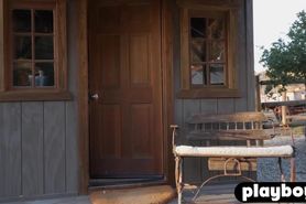 Petite Latina model danced outdoor before striptease