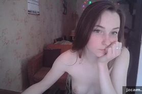 Freckled teen with small tits doing her homework