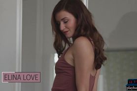 Petite body Russian MILF model Elina Love strips and po