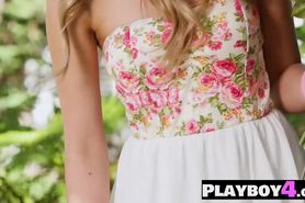 Sweet blonde babe enjoys posing naked after striptease