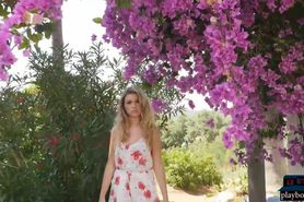 Pretty teen blonde Julie Ambrose strips naked for Playb