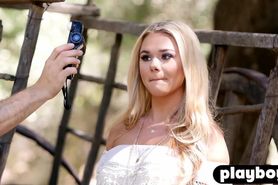 Curved blonde babe teasing while posing totally naked