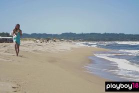 All natural ukrainian Lilii stripping on the beach