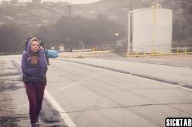 Lost blonde MILF fucked by a two perverted strangers