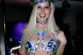 Hot Blonde in Thong having a Socially Distant Rave