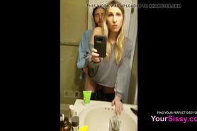 Sissy Cums Handsfree While Being Fucked In Restroom