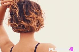 Slender small tits MILF model shows hot body outdoor