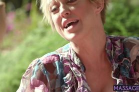 Two horny matures rode young big cock before massage