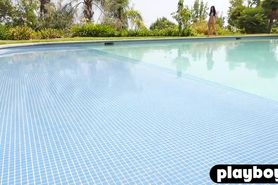 Beautiful model posed in sexy lingerie and enjoyed stri