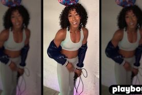 Petite black MILF played with wet pussy after stripteas