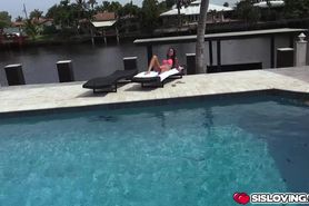 Sexy babe in bikini gets a rough fucking from pervy ste