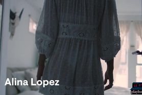 Latina teen pornstar babe Alina Lopez solo stripping an