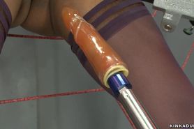 Ebony fucks machine in spider web