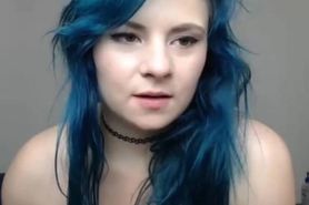 Blue haired teen with big tits masturbating for you