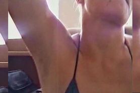 Blonde Amateur Nency flashing her small Tits at Home
