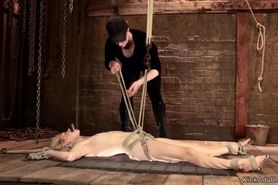 Blonde lesbian caned on hogtie