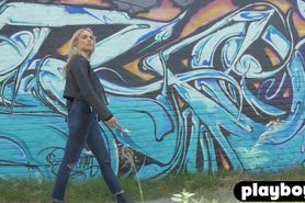 Petite blonde MILF enjoys first posing action and photo