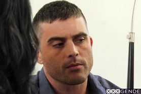 Curved ladyboy enjoyed cock sucking by a dirty big cock