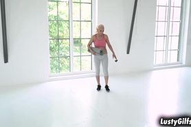 Yoga trainer making mature Szandi feel good mentally an