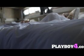 Amazing blonde MILF posing outdoor after she posed in l