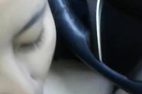 Stupid Asian Whore Sucking Off Small Cock in Car