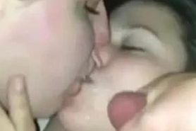 Slut Wife and Girlfriend Painted with Cum while Kissing