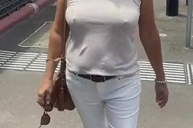 Sexy mature woman braless