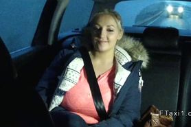 Busty blonde amateur fucked from behind in taxi