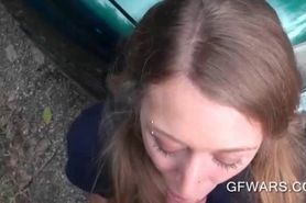 POV blonde ex-girlfriend mouth and pussy fucked outdoor