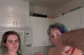 Dirty lesbian teen gagging on piss filled undies