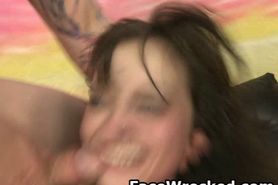 Brunette Gets Face Smashed On Sofa