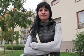 Natural Czech dark haired amateur fucked in public