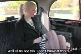 Long legged British blonde in fake taxi