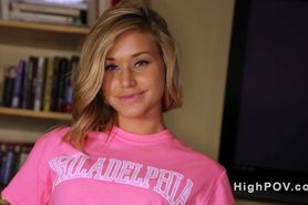 Blonde teen gives gentle blowjob pov