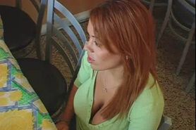 Bitchy MILF blowing teen cock in a restaurant