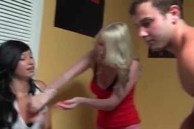 College threesome with double blowjob
