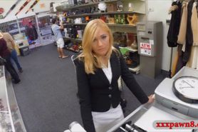 Hot blonde milf fucked at the pawnshop