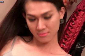 Sexy ladyboy freting her dick