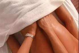 MILF massaging teen cock and sucking it too