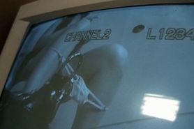 Topless bitch eats massive dick on gloryhole