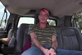 Cute boy barebacking gay dude in the sex bus